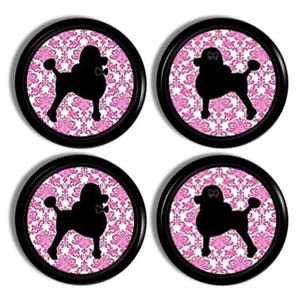 Pink Poodle Cabinet Knobs – Retro Parisian Drawer Pulls for Glam Vanity, Boutique Dresser or Mid-Century Decor (Set of 4)
