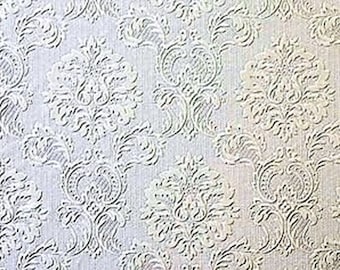 Paintable Damask Wallpaper, Regal Medallion Texture, Chic Country French Damascene, Early American Victorian - By The Yard F497-32808so