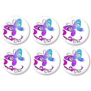 Artsy Butterfly Cabinet Knobs – Set of 4 or 6 Whimsical Drawer Pulls, Abstract Pink & Blue Boho Inspired Room Accents 115K13 . R5