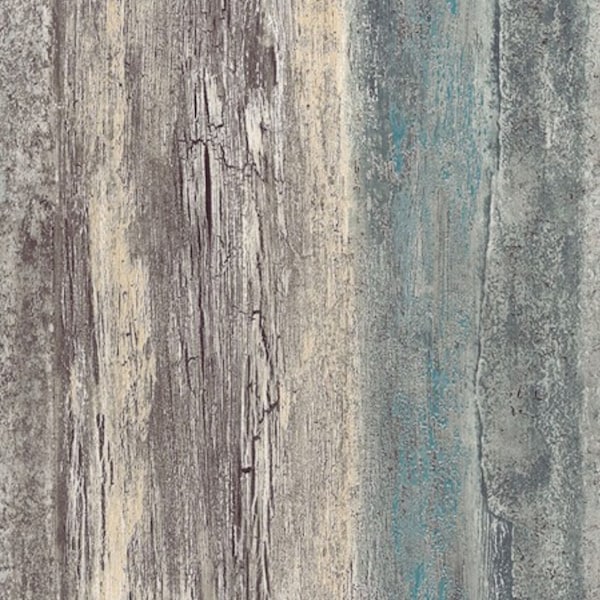 Repurposed Old Barnwood Wallpaper – Faded Teal Blue Painted Wood, Aged Driftwood Plank, Antique Farmhouse Barn Board - 12"x9" Sample 35328so
