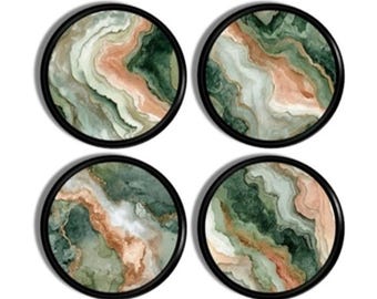 Agate Style Fluid Art Cabinet Knobs • Marble Swirl Drawer Pulls • Earthy Organic Hardware • Stone Pattern Decor • 4 Piece Set • 226B1 #2 .