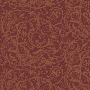Scrolling Woodland Toile Damask Wallpaper – Dark Burgundy Plum Rustic Mancave Bathroom, Masculine Outdoor Office Décor – By The Yard AE2937