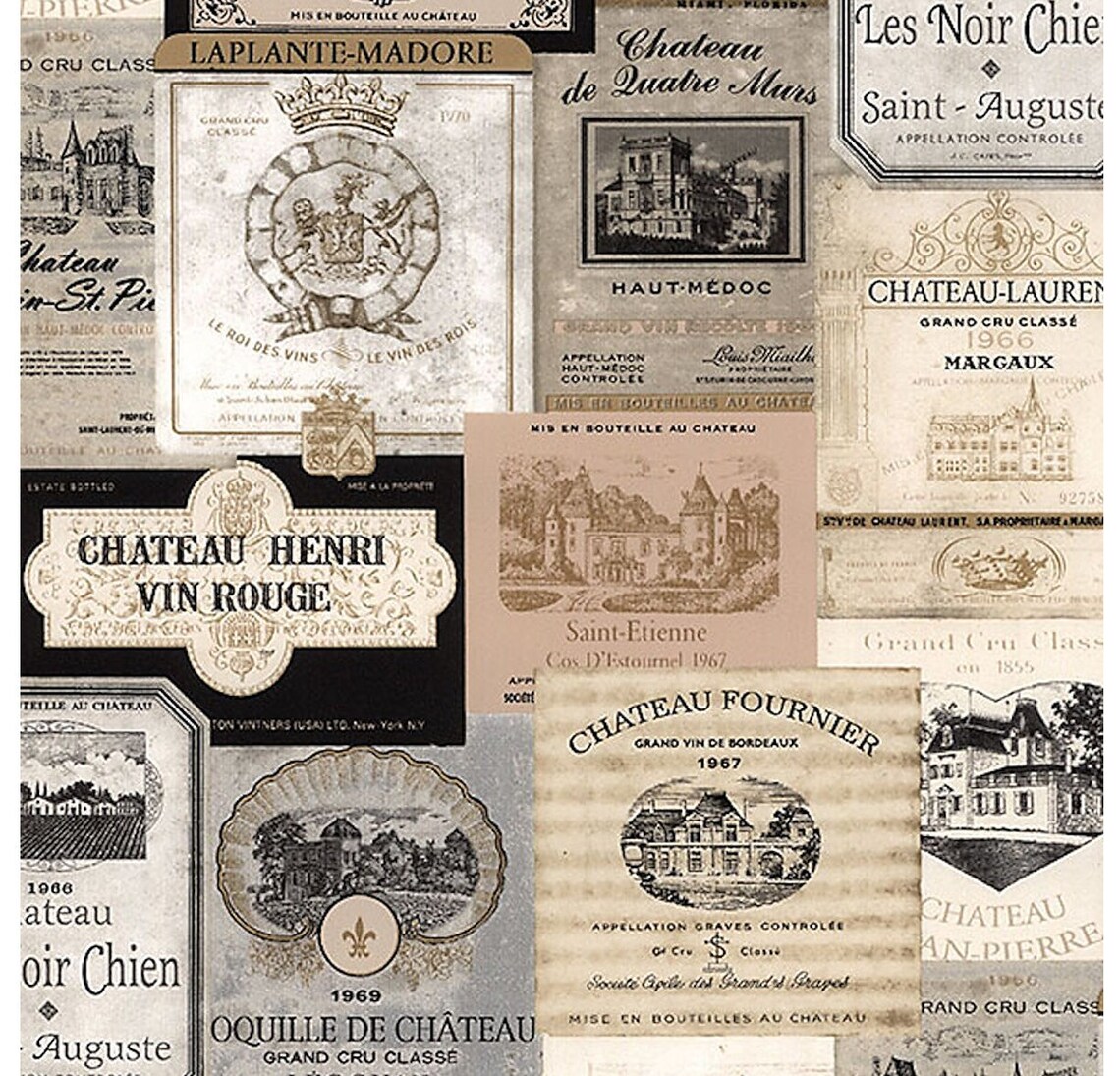 French Vineyard Wine Label Wallpaper Tuscan Kitchen Etsy