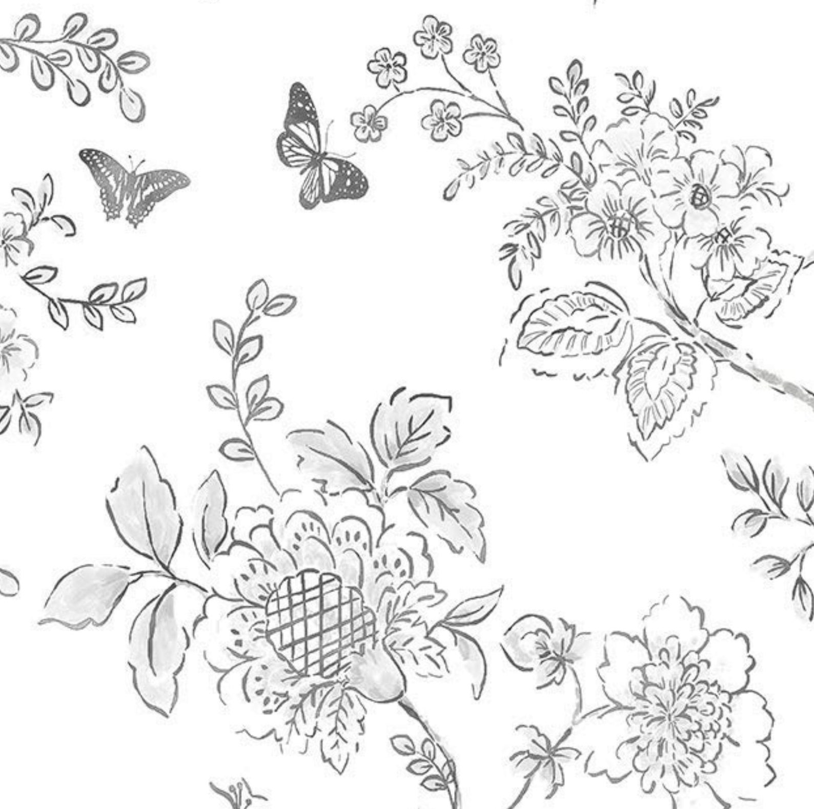 Black White Trailing Floral Toile Wallpaper Shabby Chic Etsy