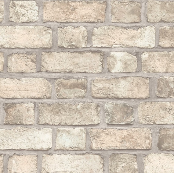 Beige Tumbled Brick Wallpaper Rustic Country French Cottage Etsy