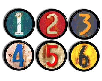 Rusty License Plate Number Print Knob Set, Industrial Furniture Drawer Pulls, Automobile Man Cave Garage, Steampunk Cabinet Handle 815P31 #1