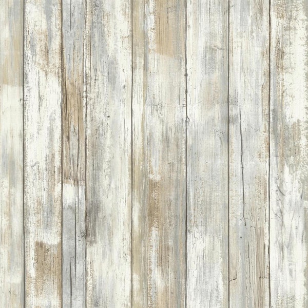 Whitewashed Old Barn Wood Shiplap Wallpaper, Peel Stick Coastal Plank, Rustic Worn Board Slats, Faded Vintage Farmhouse -  By The Yard A-15