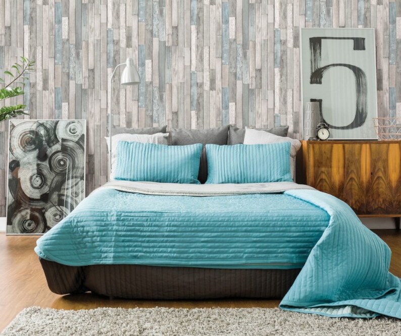 Pale Blue Gray Shiplap Wallpaper Rustic Coastal Cottage Etsy Canada