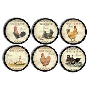 Vintage Farm Chicken Cabinet Knobs – Rustic Rooster, Hen and Chic Drawer Pulls, Set of 6 Farmhouse Handles, Country Cottage Kitchen 317H37 .