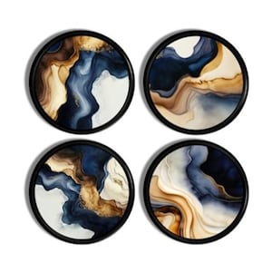 Ink Marble Fluid Art Cabinet Knobs • Deep Blue Stone Look Drawer Pulls • Mineral Swirl Hardware • Modern Luxe Decor • Set of 4 • 226B13 #2.