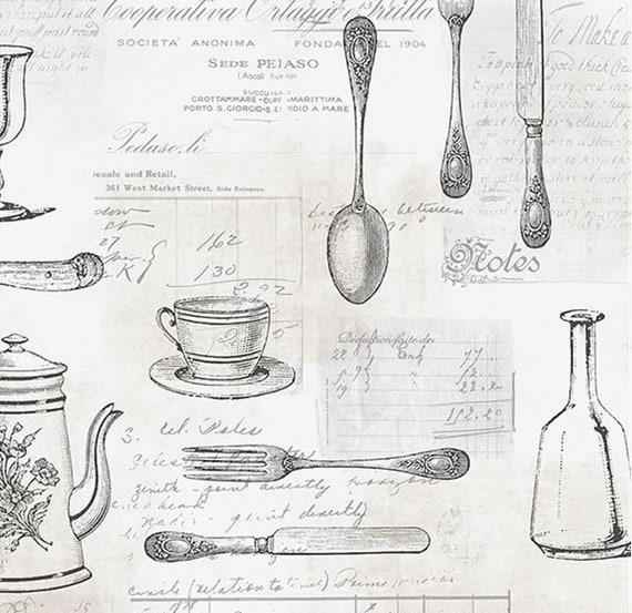 Antique Kitchen Wallpaper French Country Farmhouse Vintage