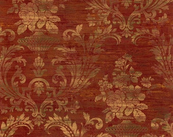 Regal Red Distressed Wallpaper, Vintage Gold Victorian Floral, Antique Silk Damask Print, Elegant Metallic Accent – By The Yard SM30383fl