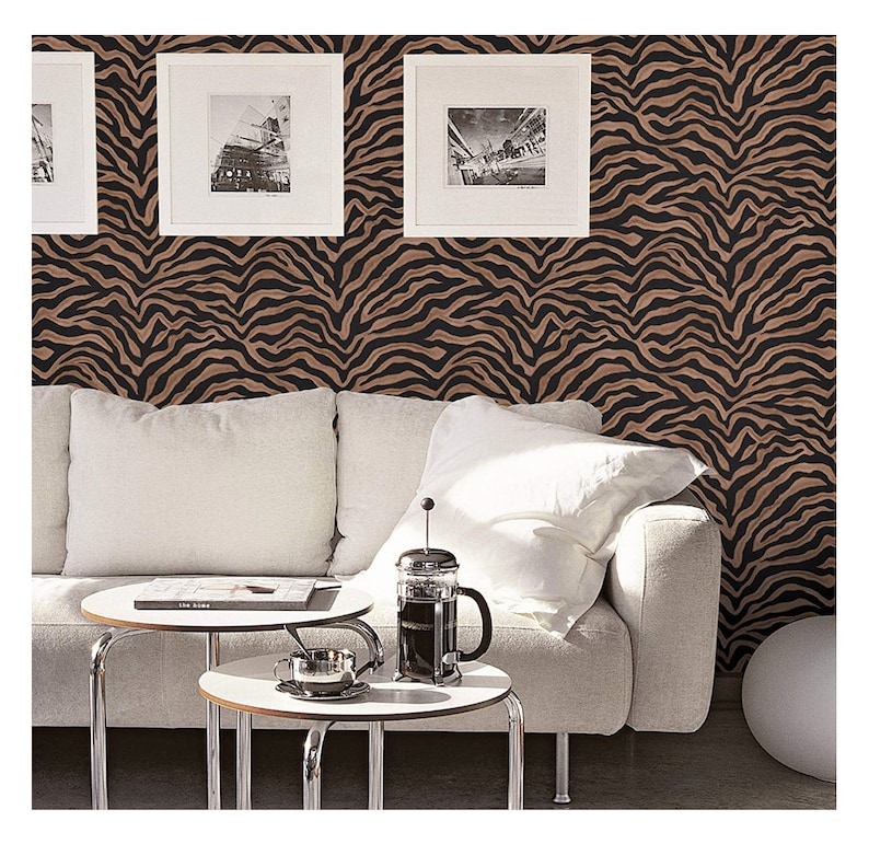 Realistic Black Zebra Stripe Wallpaper Faux Fur Pelt Etsy