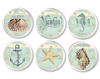 Soft Blue Green Beach House Coastal Drawer Pull Set, Bathroom Cabinet Knobs, Rustic Beachy Furniture, Nautical Farmhouse Cottage 317H25 #1.