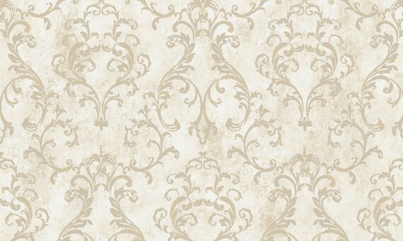 Old World Ornate Damask Wallpaper Off White Antique Gold Etsy