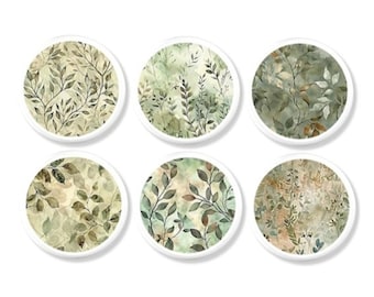 Watercolor Botanical Cabinet Knobs • Soft Leaf Pattern Drawer Pulls • Earthy Neutral Hardware • Modern Organic • Set of 4 or 6 • 426A18 .