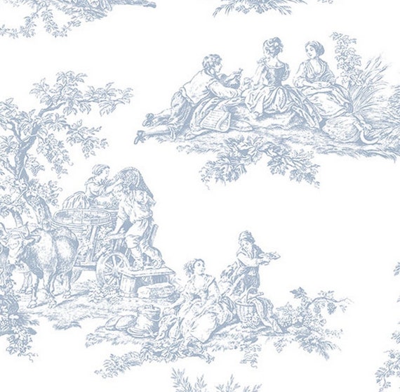 Blue Toile de Jouy Peel and Stick Wallpaper for Nursery  Nontoxic  wallpaper  PVCfree  RollsRolla