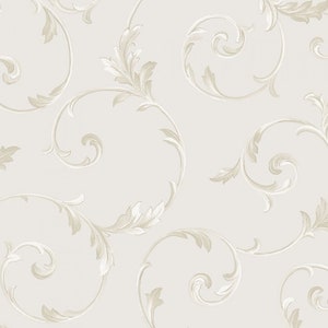 Klassische Tapete mit Buchrollen, Modernes Neutrales toskanisches Bauernhaus, Französisches Land Botanische, Elegante Blumen Esswand -12x9 ”Muster IM36417so
