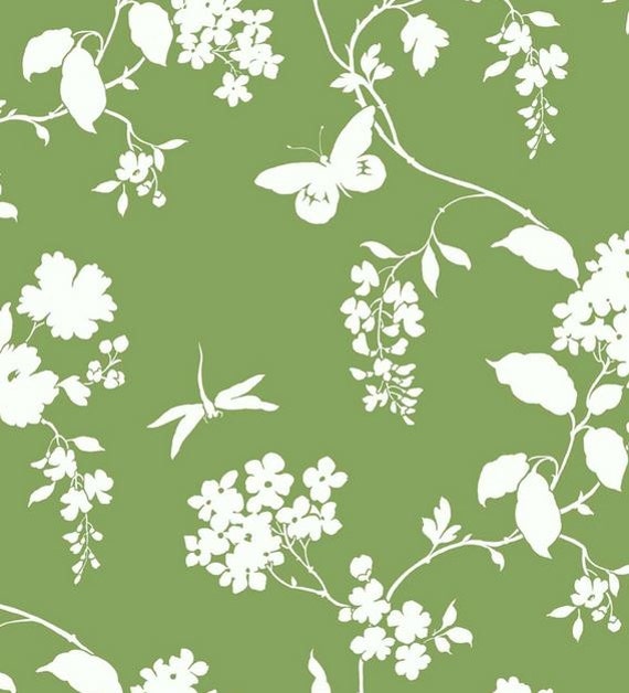 White Trailing Floral Modern Toile Green Wallpaper - Etsy White Trailing Floral Modern Toile Green Wallpaper - Etsy