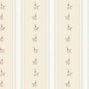 English Cottage Floral Stripe Wallpaper, Delicate Girl Nursery, Shabby Country Pastel, Handpainted Rose Bud Garland - 12x9" Sample AB27642so