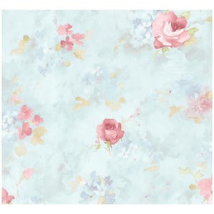Rose Watercolor Floral Wallpaper, Soft Pastel Baby Nursery, Large Romantic Faded Flower, Layered Faux Sponge Texture -12x9" Sample AB27662so