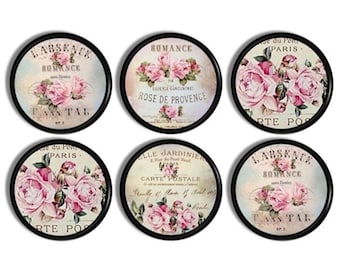 Shabby French Perfume Ad Bathroom Cabinet door knob • Romantic Pink Rose Floral Drawer Pull • Country cottage décor dresser handle • 215C22.