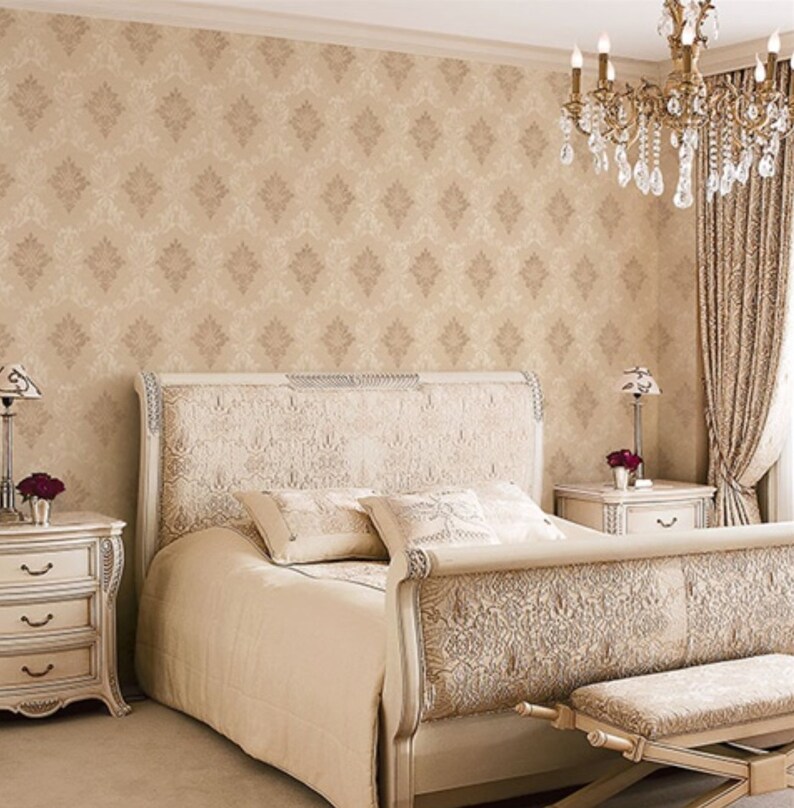 Classic Silk Floral Damask Wallpaper Modern Metallic | Etsy