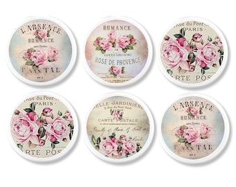 Romantic Pink Rose Floral Dresser Drawer Pulls, Shabby French Perfume Theme Cabinet Knobs, Decorative Handle Hardware 215C22 R1i