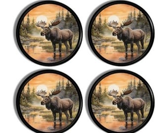 Moose Forest Cabinet Knobs • Rustic Lodge Drawer Pulls • Wildlife Scenic Nature Hardware • Mountain Cabin Decor • Set of 4 or 6 • 426A1-s .