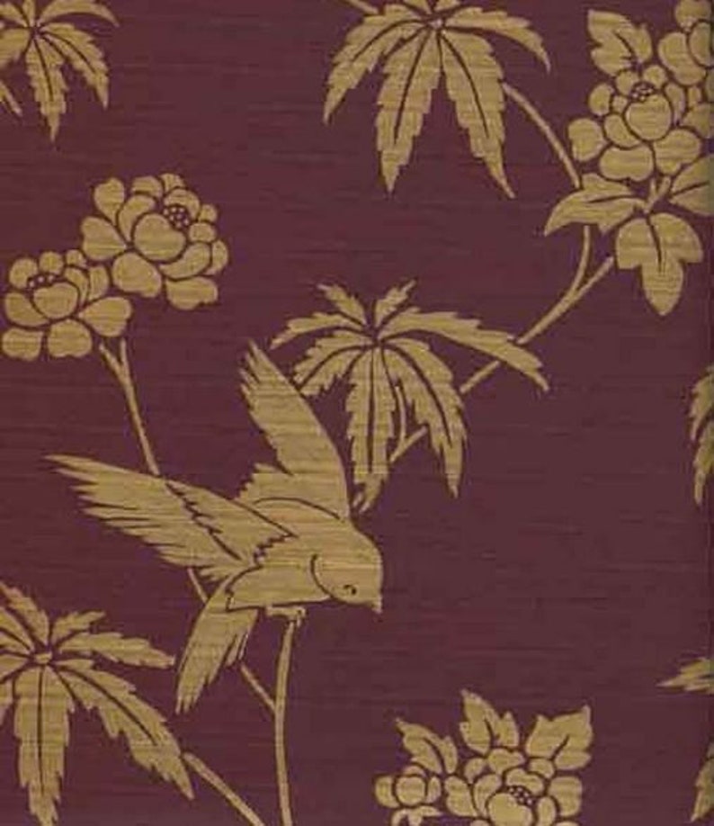 Dark Burgundy Plum Botanical Wallpaper Gold Tree Leaves | Etsy