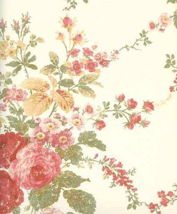 Rose Bouquets Wallpaper RG35727 blue gray floral leaves scrubbable prepasted