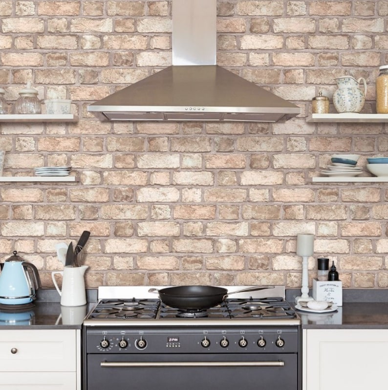 tumbled brick backsplash