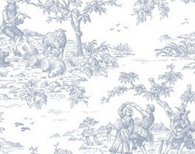 Blue and White French Countryside Pastoral Toile Wallpaper Galerie