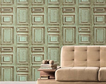 Old Library Panel Wallpaper, Vintage Farmhouse Wainscot, Antique