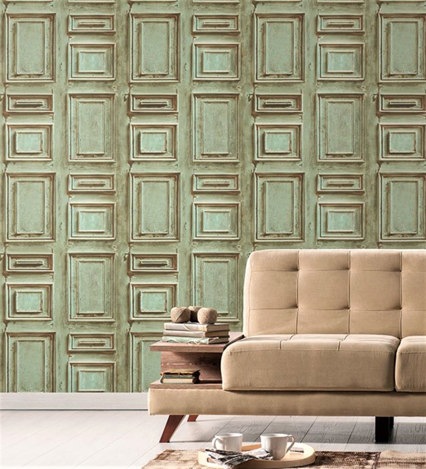 Old Library Panel Wallpaper, Vintage Farmhouse Wainscot, Antique