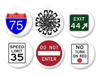 Traffic Sign Cabinet Knobs • Urban Decor Decorative Handle • Kids Transportation Furniture Hardware • Garage Man Cave Drawer Pull 115A5 R2x.