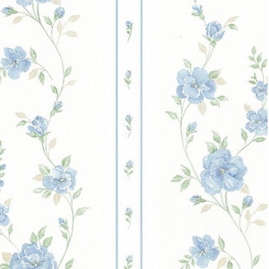 Handpainted Floral Stripe Wallpaper – Vintage Country Cottage, Shabby Rose  Garden Bouquet, Antique Victorian Bathroom -By The Yard CN24640so