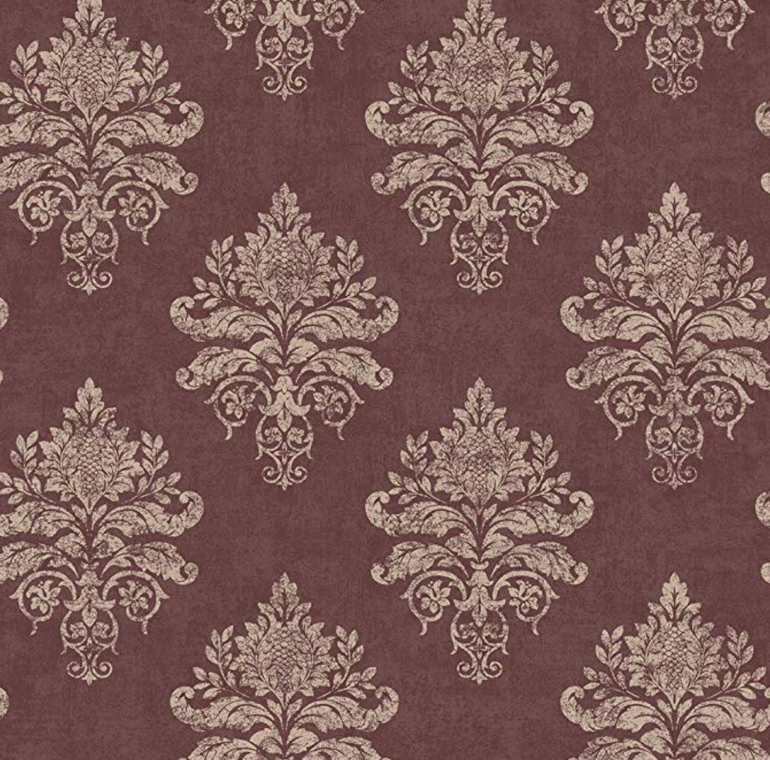 Dark Damask Wallpaper Vintage Burgundy French Victorian Etsy UK