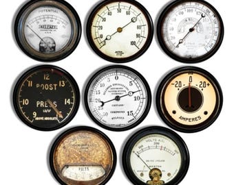 Vintage Gauge Cabinet Knobs – Set of 6 or 8 Retro Industrial Dial Drawer Pulls, Unique Furniture Hardware for Steampunk Decor 816D25 .