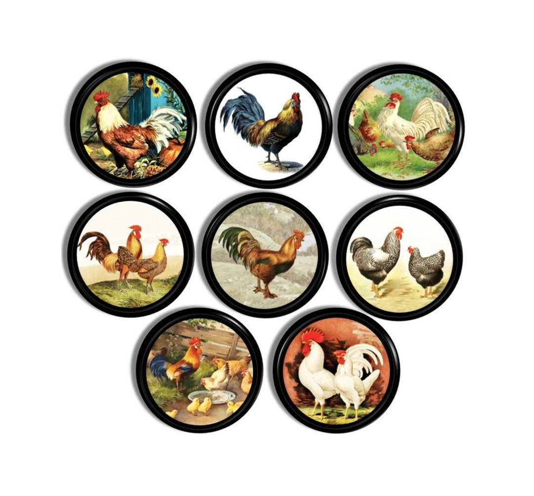 Vintage Hen Rooster Knobs, Farmhouse Chicken Drawer Pull