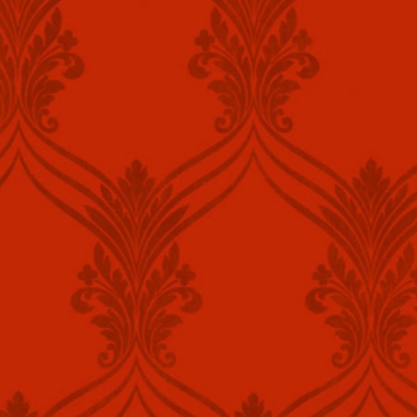 Red Chandelier Swag Damask Wallpaper – Dark Dramatic Statement, Regal Victorian Floral Scroll, Eclectic Gothic Accent – By The Yard SD25683