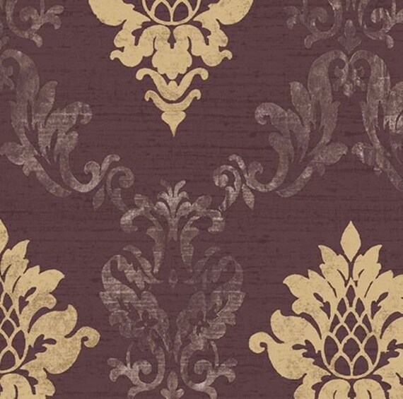 Metallic Gold Damask Wallpaper