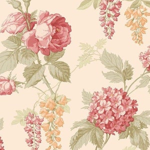 Vintage Botanical Garden Floral Wallpaper, Shabby Cabbage Rose, Country Farmhouse Cottage, Hydrangea Flower Bloom - By The Yard CG28830fl