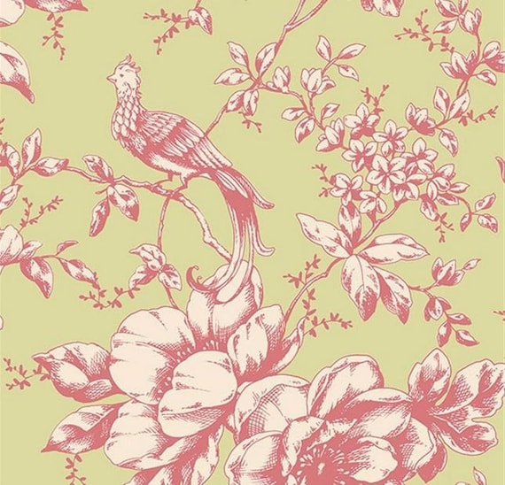 Classic Chinoiserie Bird Toile Wallpaper, Vintage Victorian Classic Chinoiserie Bird Toile Wallpaper, Vintage Victorian