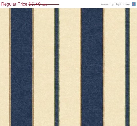 Blue Cream Beige Wide Stripe Wallpaper with small Green and Etsy