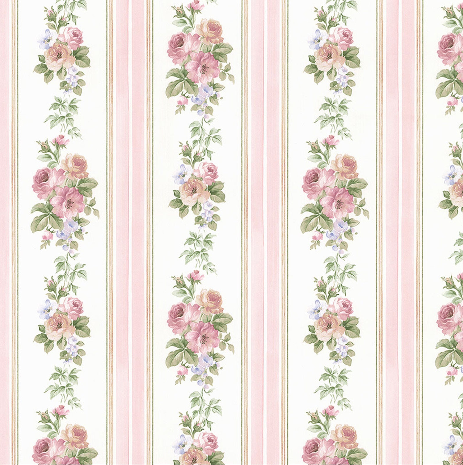 Charming Cottage Floral Stripe Wallpaper Vintage Chic - Etsy