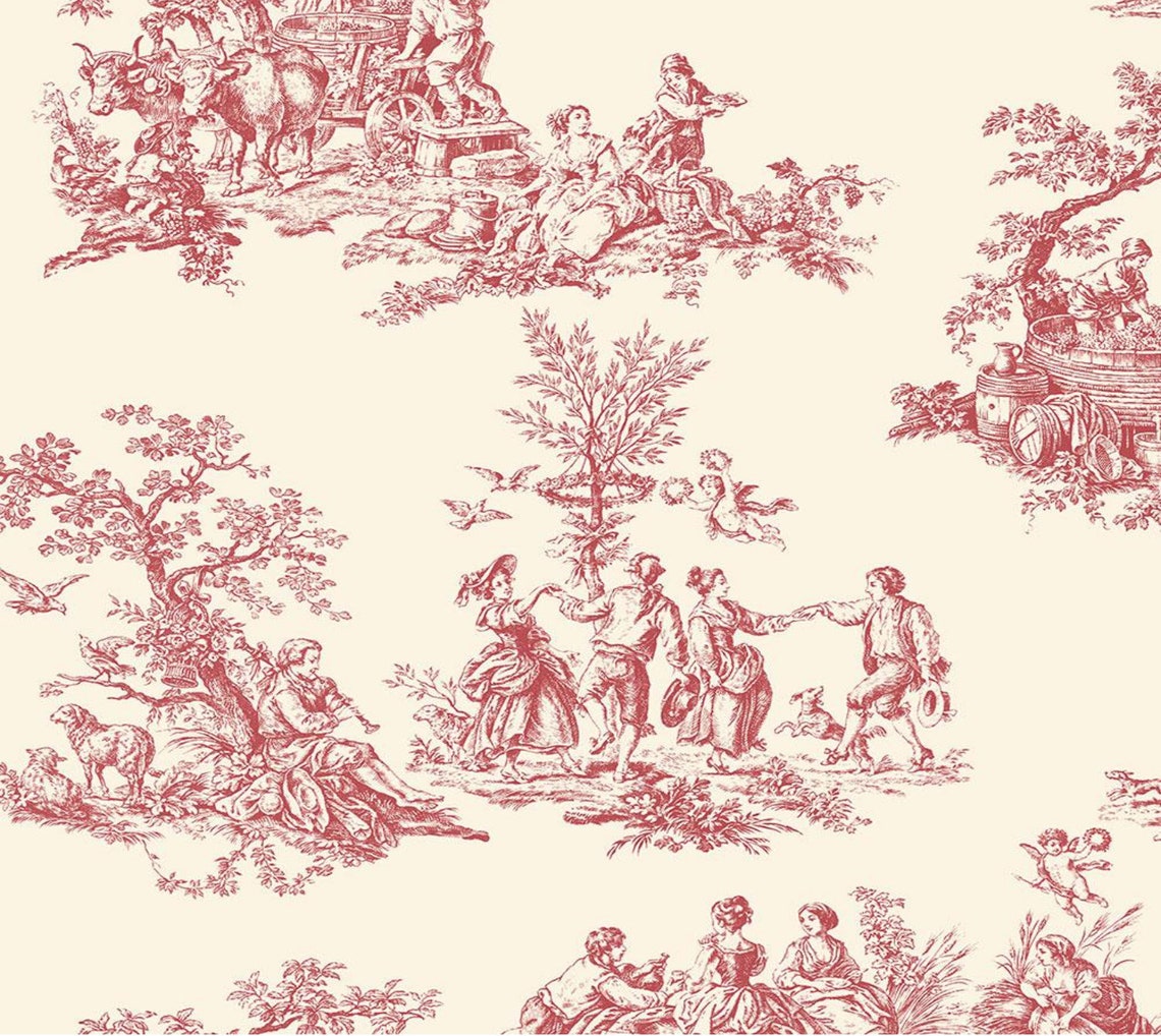 Farmhouse Toile Wallpaper Vintage Country French Victorian - Etsy