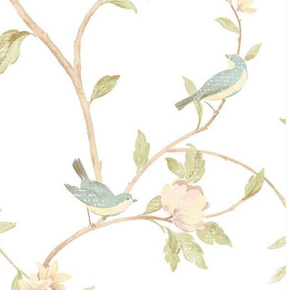 Wallpaper Beautiful Blue Green Bird on White Tree Branch Etsy