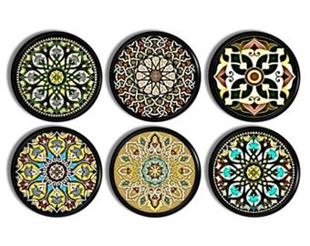 Mosaic Cabinet Knobs • Set of 6 or 8 Colorful Mandala Drawer Pulls • Ornate Boho Hardware for Artsy Eclectic Bathroom Decor • 816H25 .