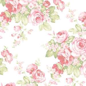 Shabby Cabbage Rose Bouquet Wallpaper, Country Farmhouse Decor, DIY Furniture Refresh, Romantic English Cottage - By the Yard AB27612so